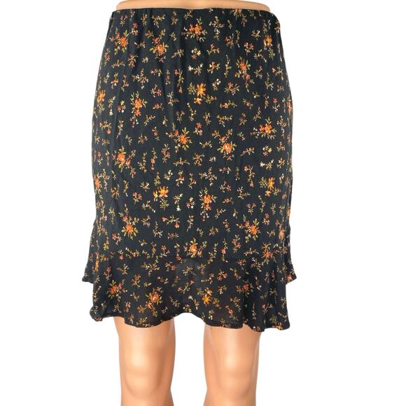 Madewell Dresses & Skirts - Madewell Black Floral High Waist Flounce Hem Elastic Pull On Mini Slip Skirt 2